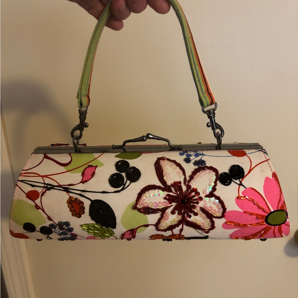 Far Nine Floral Embroidered Barrel Bag